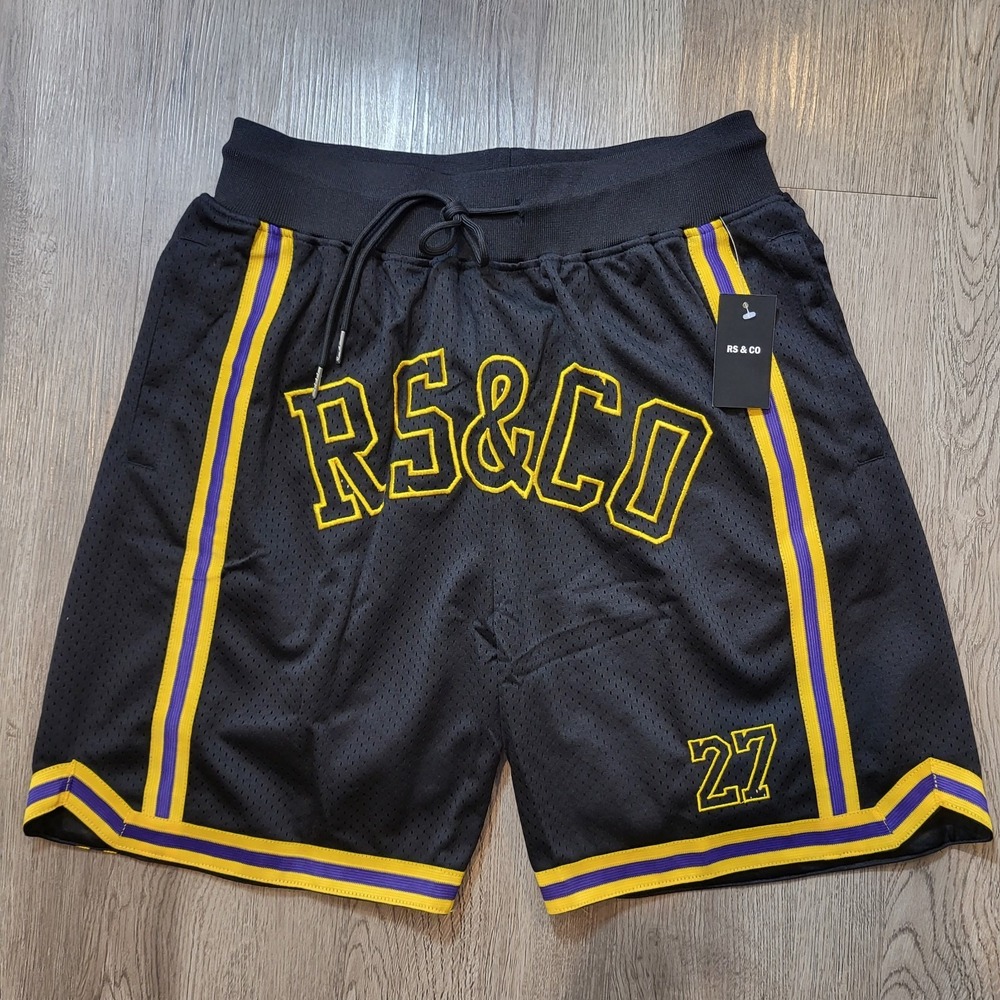 RS & Co. Black Purple-Yellow Custom #27 Basketball Style Men's‎ Short- Medium